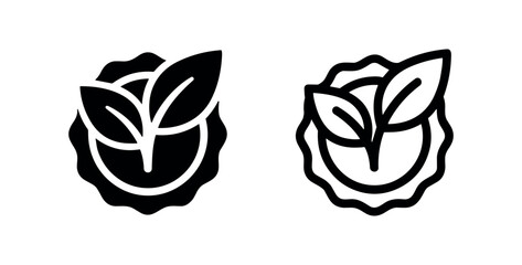 Obraz premium Organic product or natural ingredient badge icon, eco-friendly vegan symbol in solid and outline styles.