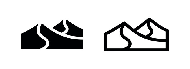 Fototapeta premium Desert dunes or mountains icon, solid and outline versions. Landscape glyph. Flat vector illustration for web and mobile.