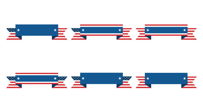 USA flag patriotic ribbon banners set with stars and stripes for 4th of July poster and flyer design