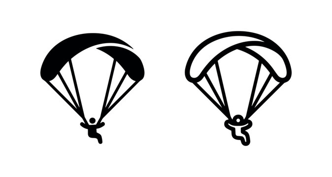Parachute or paragliding icon in glyph and outline style, representing extreme sports and adventure.