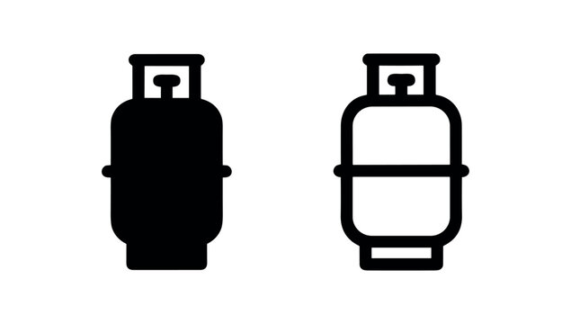 Propane Gas Cylinder Icons. Fuel Bottle and LPG Tank Symbols in Solid and Outline Style