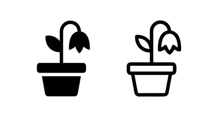 Obraz premium Wilted Plant Icon Set: Black Silhouette and Outline Potted Flower