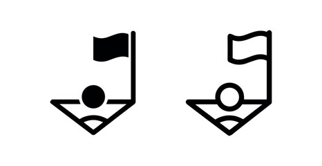 Corner kick icon set. Football field corner flag and ball symbol. Soccer play element in glyph and outline style. © liubomir118809
