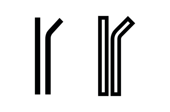 Road turn or two parallel lines icon set. Curved path or bend symbol. Directional element in glyph and outline style.