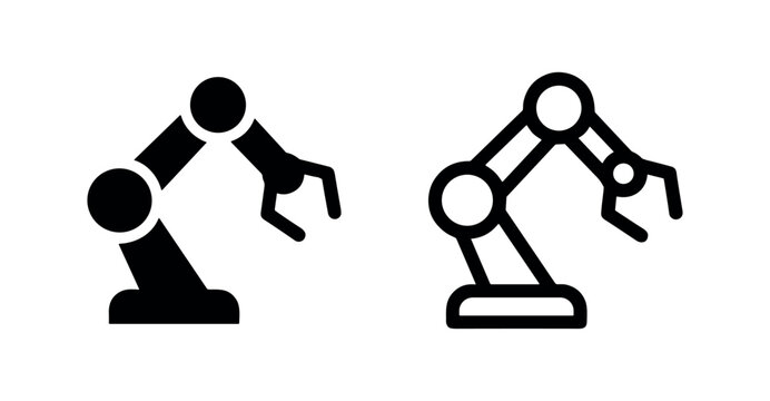 Two robotic arm icons: one solid black, one outline