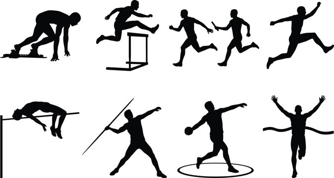 Track and Field Athletics Silhouette Collection with Running Jumping and Throwing Events
