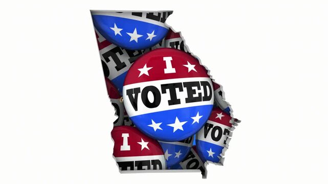 Georgia GA State Map I Voted Pins Buttons Election Democracy 3d Animation