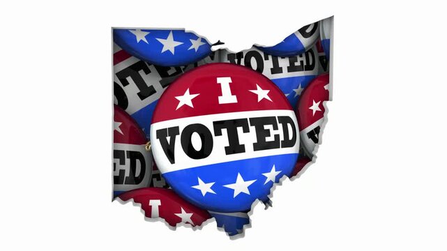 Ohio OH State Map I Voted Pins Buttons Election Democracy 3d Animation