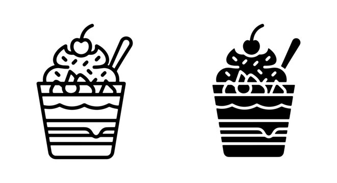 Dessert Icon Set, Sweet Treat Vector Graphics, Ice Cream Sundae & Parfait Illustrations, Food Icons for Menus & Websites