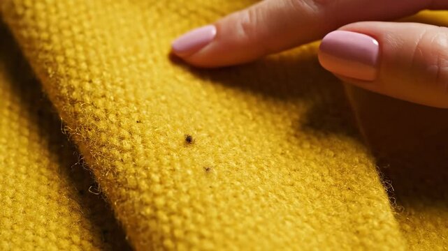 Hand Brushing Dust Speck off Bright Yellow Textured Fabric Lapel