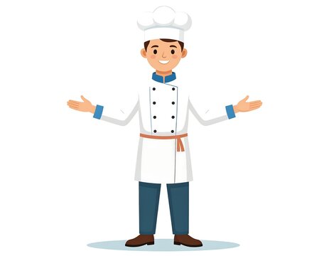 A cheerful cartoon chef with a welcoming gesture
