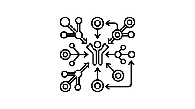 Central figure connection network abstract line icon.
