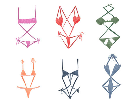 set of a strappy cutout monokini swimsuit or sleepwear illustration isolated