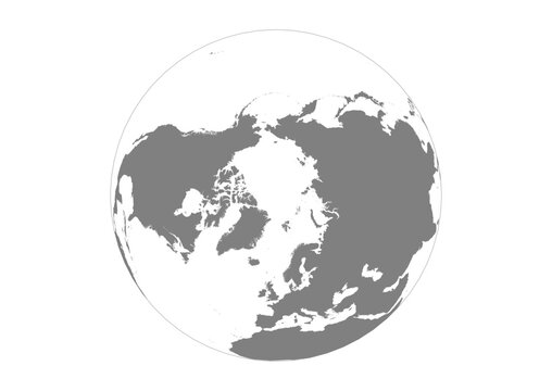 Orthographic 3D Globe Vector The North Pole Arctic View Solid Grey Silhouette Map with Grey Horizon Line