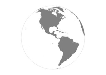 Orthographic 3D Globe Vector The Americas North and South America Solid Grey Silhouette Map with Grey Horizon Line © VectorMapArt