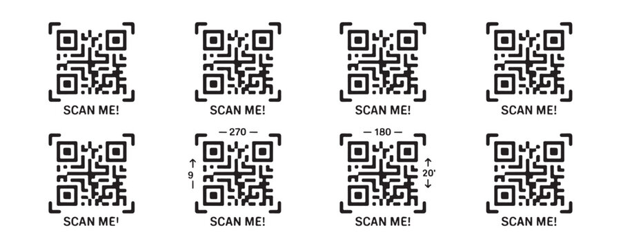 Collection of QR codes showing rotation and measurement indicators.