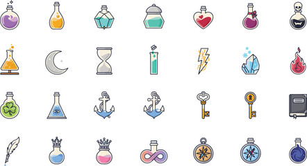 Cartoon magic alchemy icons set © Anjona