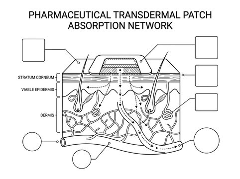 Skin anatomy transdermal patch drug absorption diagram