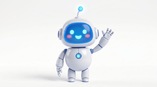 Cute robot waving isolated on white background