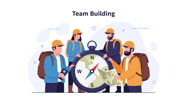 Team Building Activity: Diverse Group Navigating with Compass and Map