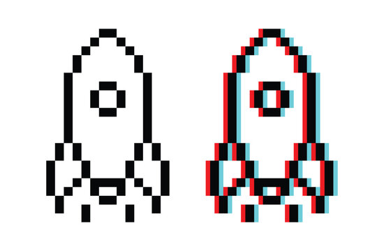 Rocket launch startup 8 bit vector icon for computer game, logo