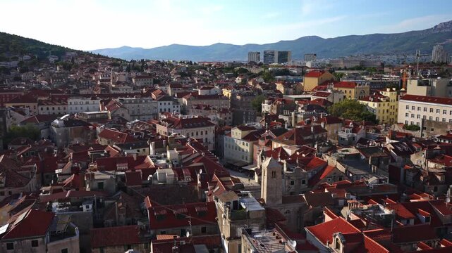 Panoramic aerial view of Split with Marjan park.