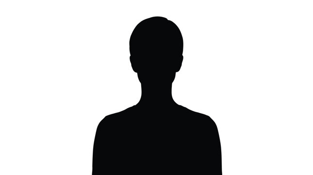 Simple black silhouette of a generic human head and shoulders depicted as a flat vector graphic