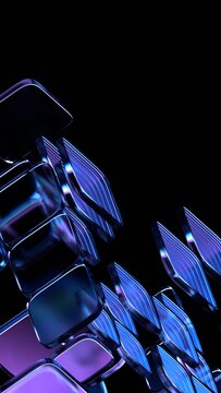 Abstract glass blocks on a dark background, vertical 3d render