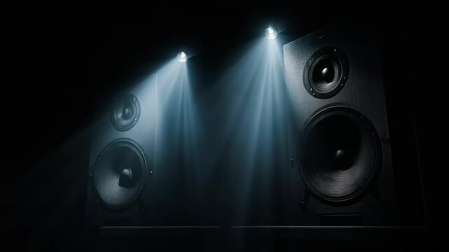 Dramatic lighting on speakers in a dark setting
