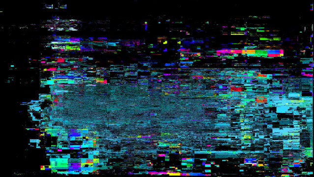 Abstract vibrant digital glitch background, colorful pixelated data disruption and corrupted display.