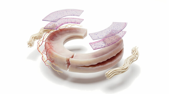 Anatomical Representation Of Knee Meniscus Tear Showing Layers And Blood Vessels