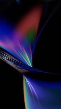 Abstract minimalist glass wavy line on a black background with color refraction effect, vertical 3d render