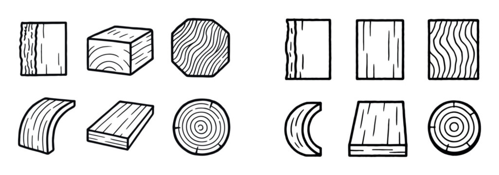 Natural wood icons with plank log slab outline