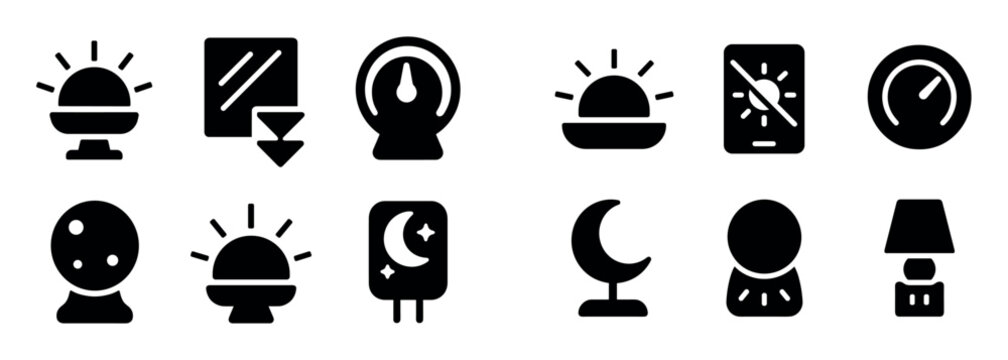 Home lighting icons with lamp mirror gauge flat