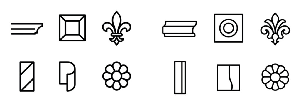 Decorative icons with fleur lis rosette outline