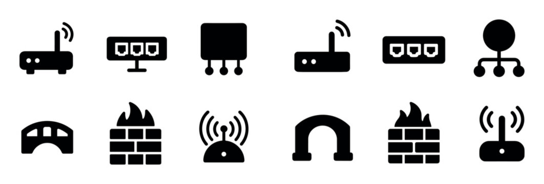 Network icons with router monitor firewall minimal