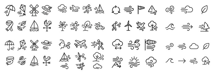 Naklejka premium Weather icons with wind sailboat umbrella outline