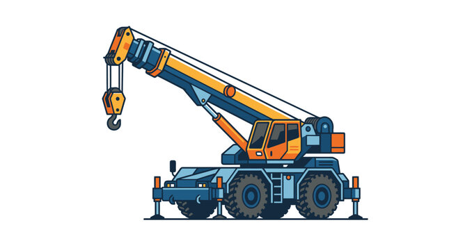 Industrial mobile crane lifting heavy equipment for construction project