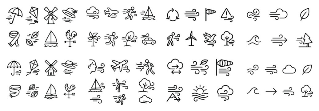Weather icons with wind sailboat umbrella outline