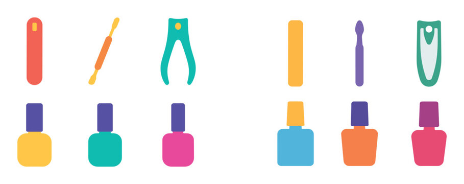 Beauty icons with nail polish clipper flat