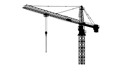 Construction Crane Silhouette: A stark black silhouette of a towering construction crane stands against a clean backdrop, symbolizing industry and progress in urban development. © md