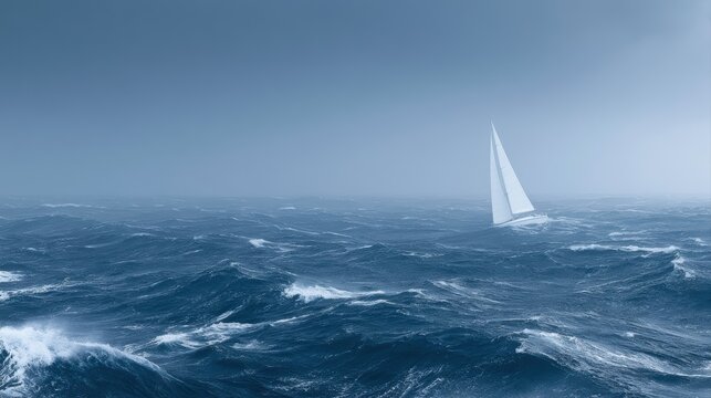 Lone yacht navigating stormy seas, representing resilient investment strategy and leadership under uncertainty