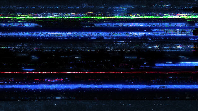 Glitch art digital backdrop abstract screen static noise vhs and tv signal with bright blue and red lines.