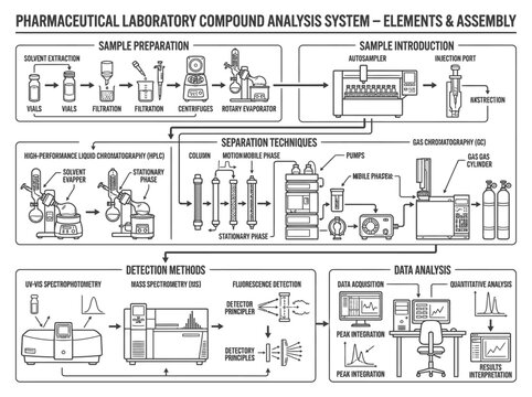 Pharmaceutical laboratory compound analysis system technical diagram.