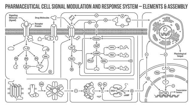 Cellular signal modulation and response elements diagram.