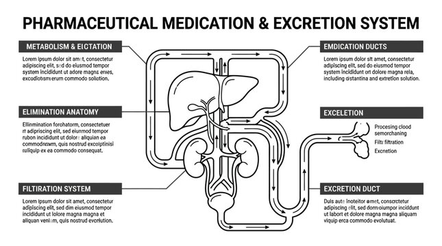 Human medication metabolism and excretion system diagram
