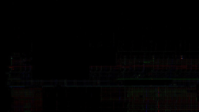 Complex digital noise patterns in dark tones with subtle green grid lines indicating system latency and data lag.