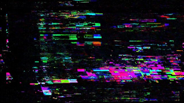 Abstract colorful glitch art background with vibrant static noise, digital distortion, and pixelated effects.