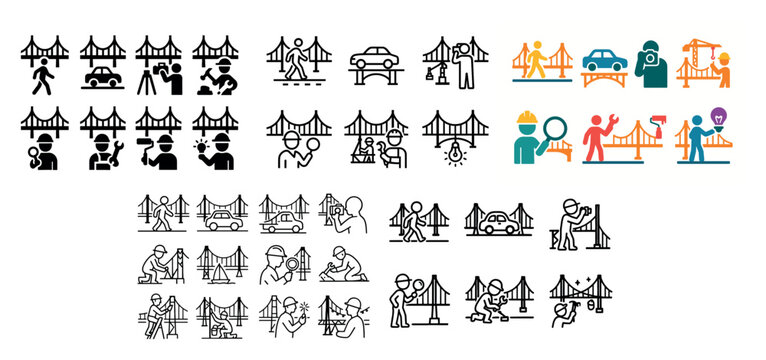 Bridge icons with person car camera outline
