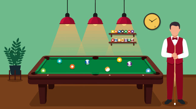 Vector illustration of a man ready to play billiards in a pool hall